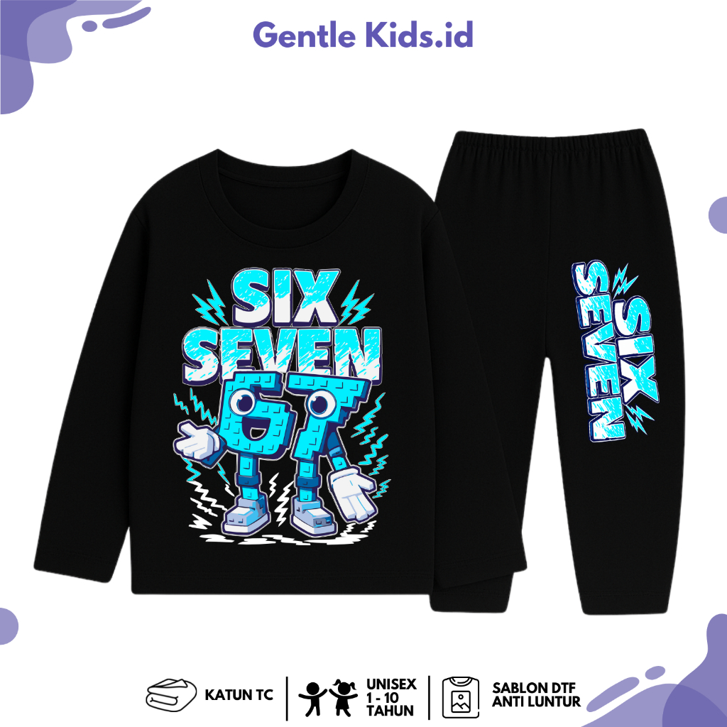 Baju Setelan Lengan Panjang Six Seven Anak Laki Laki - Kaos Anak Anomali 67 Brainrot 1 - 10 Tahun