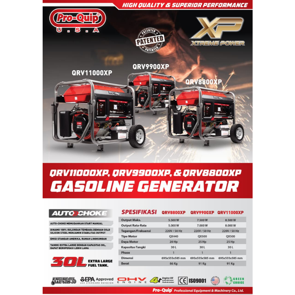 PROQUIP QRV8800XP Mesin Genset Listrik / Genset Bensin / Generator Genset 5.500 Watt