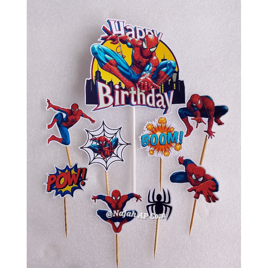 Topper Spiderman / Topper cake karakter Spiderman / Topper Happy Birthday / Topper kue Ulang Tahun