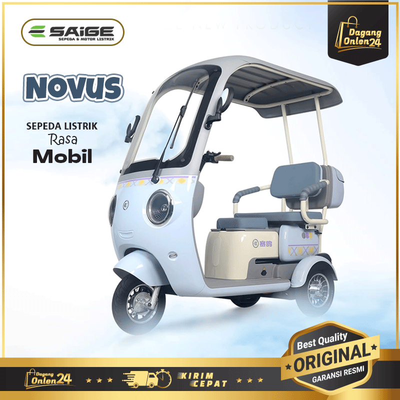 Sepeda Listrik Roda 3 SaiGe NOVUS e bike Roda Tiga Model Terbaru Lucu Pink Anti Air Dewasa Garansi