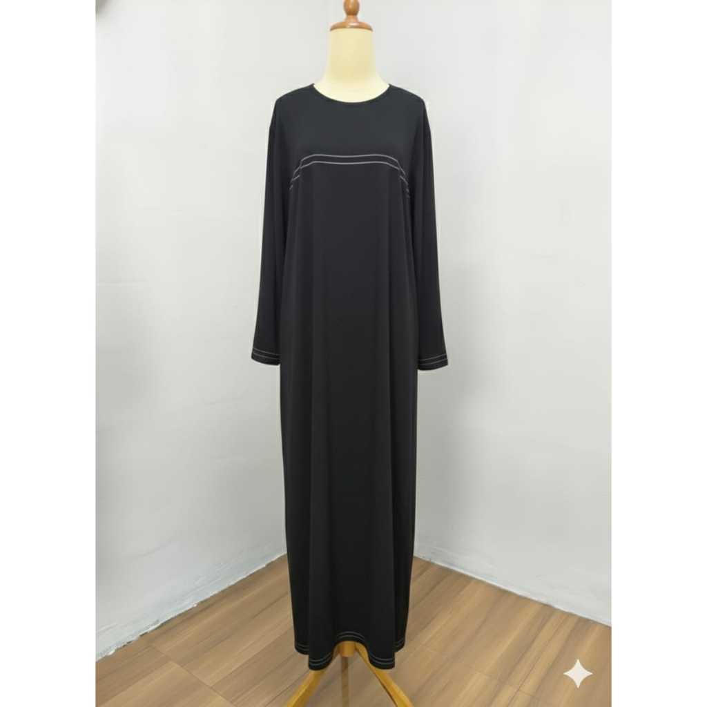 [COD] Gamis Abaya Polos Motif Tali Bordir Timbul Minimalis | Material Tidak Nerawang Lembut Nyaman D