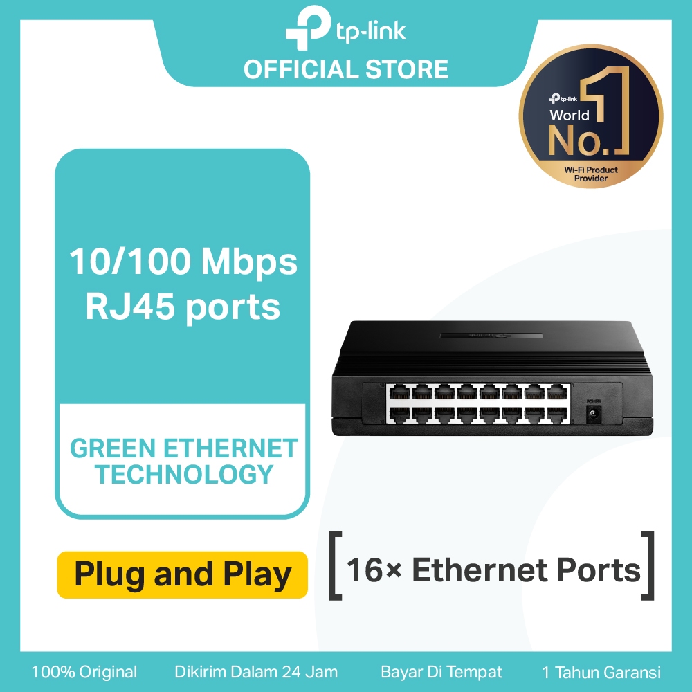 TP-Link TL-SF1016D | 16-Port Desktop Switch | 10/100mbps RJ45 Port | Unmanaged Switch | Plug & Play
