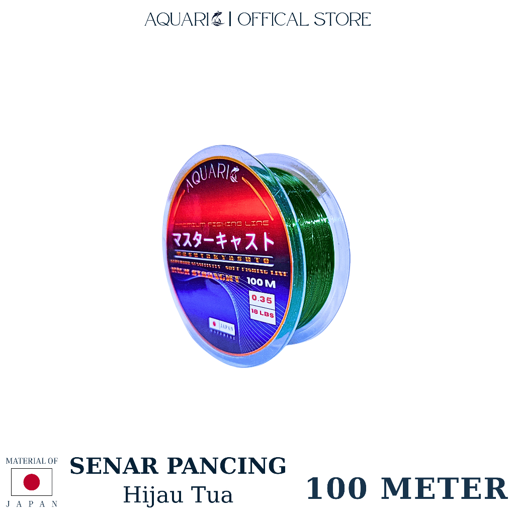 (AQUARIO OFFICIAL) Senar Pancing 100 Meter | Tali Pancing AQUARIO Warna Hijau Tua (Nilon) (Olahan) |