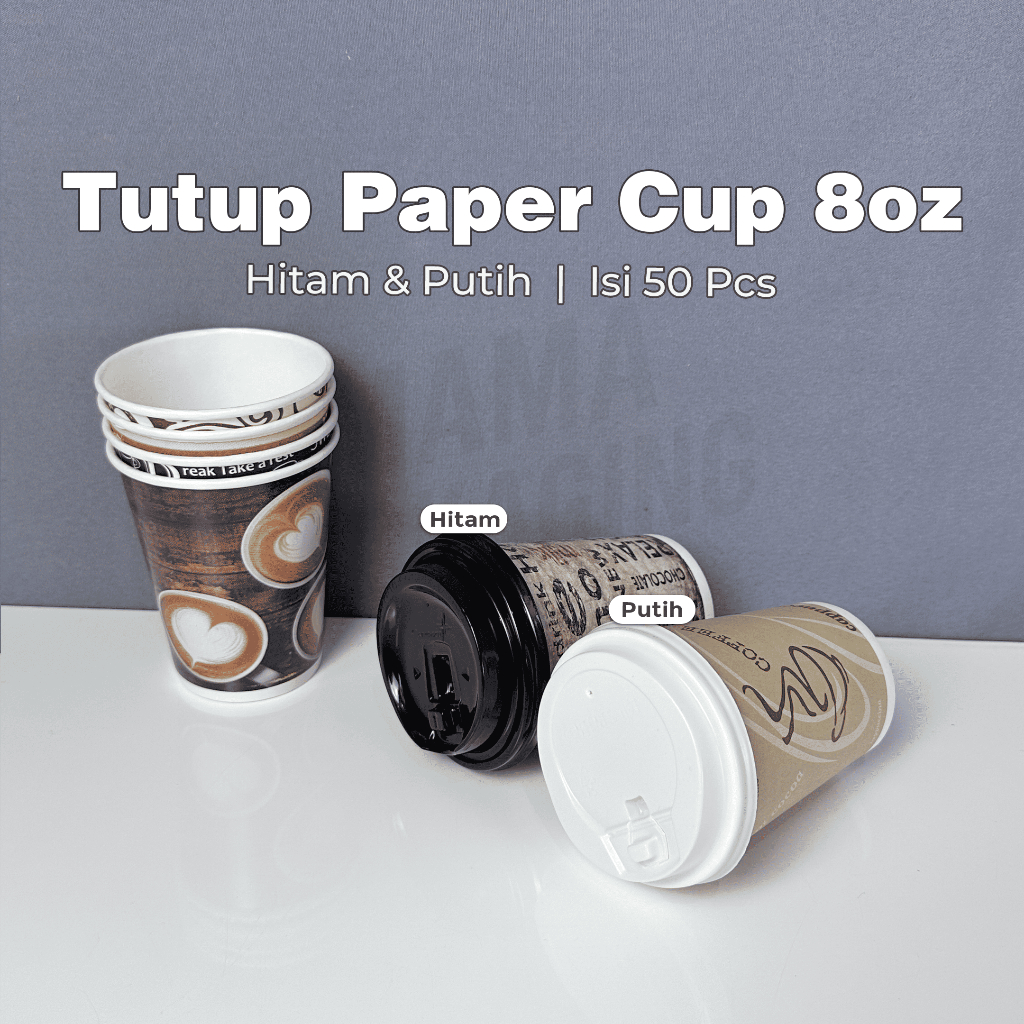 Tutup Paper Cup WMP 6,5 Oz Warna Putih , Hitam Isi 50 Pcs
