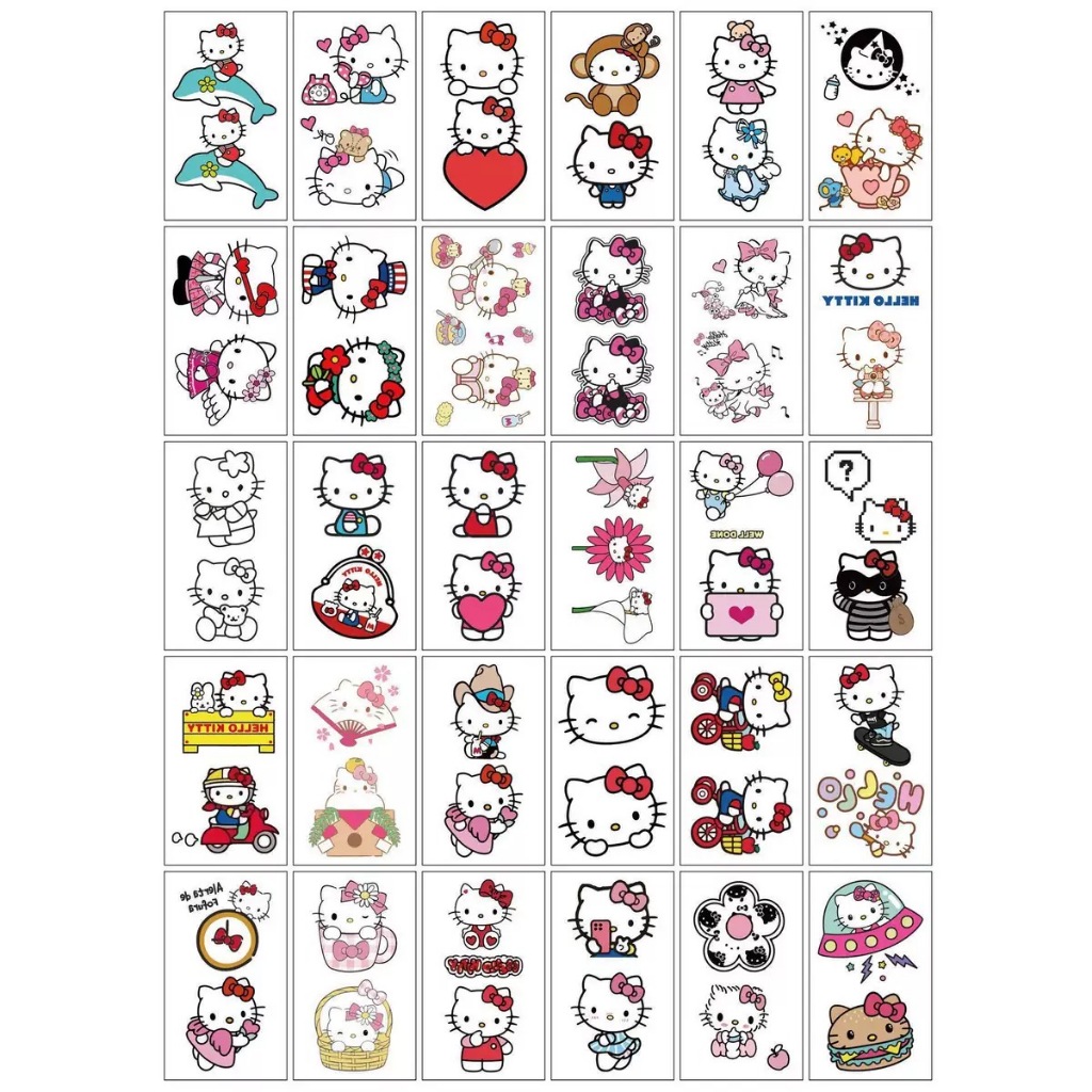 30 PCS Stiker Tato Temporer Grosir 6x10cm Halal Tanpa Bekas Hello kitty kartun anak kecil KT