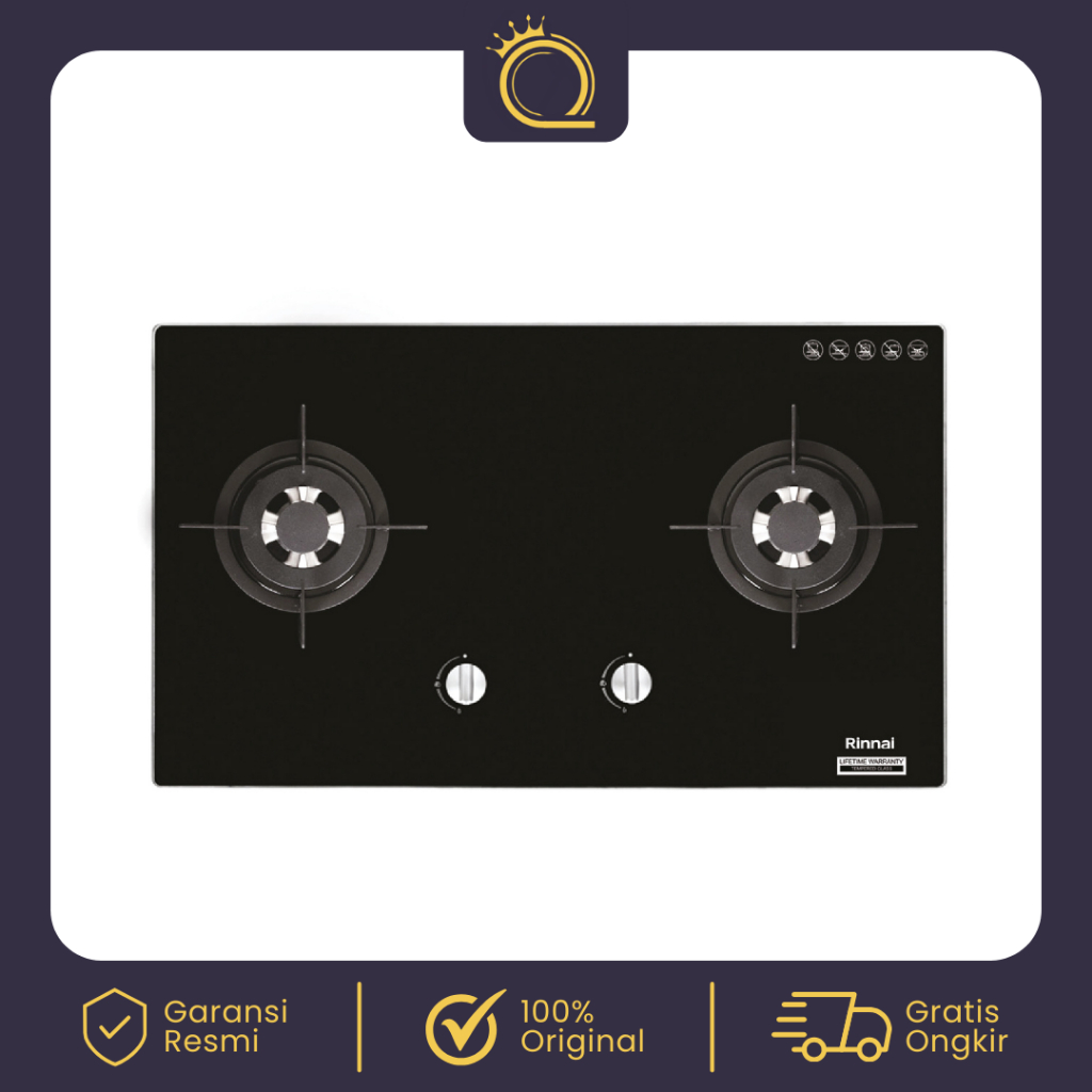 RINNAI Kompor Gas Tanam 2 Tungku RI-712 N(GB) Kompor Gas Schott Glass
