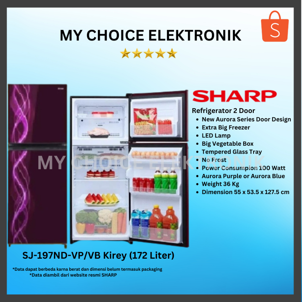 Sharp Refrigerator 2Door SJ-197ND-VB / SJ-197ND-VP [LUAR KOTA]