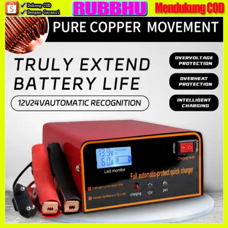 Charger Aki Motor Mobil 12V/24V Otomatis Smart Intelligent Battery Charger 1500A Auto Charger Aki