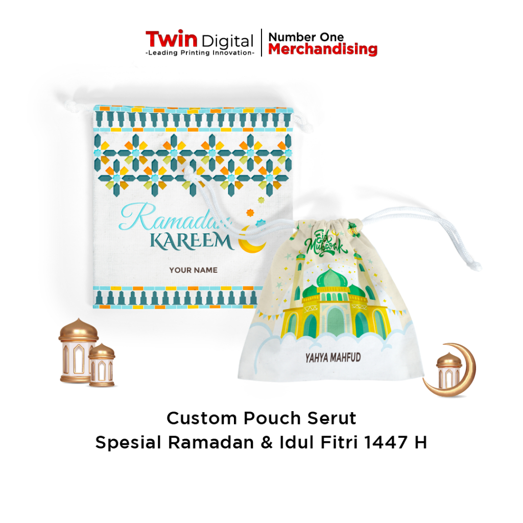 Twindigital Custom Pouch Serut Tas Kain Kantong Serut Souvenir - Pouch Serut Spesial Ramadan