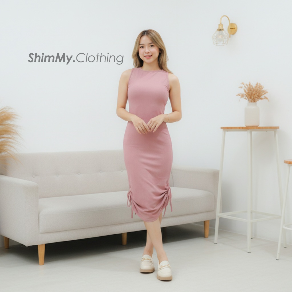 LUNI DRESS IMPORT PREMIUM KAOS PANJANG SERUT KEKINIAN B043