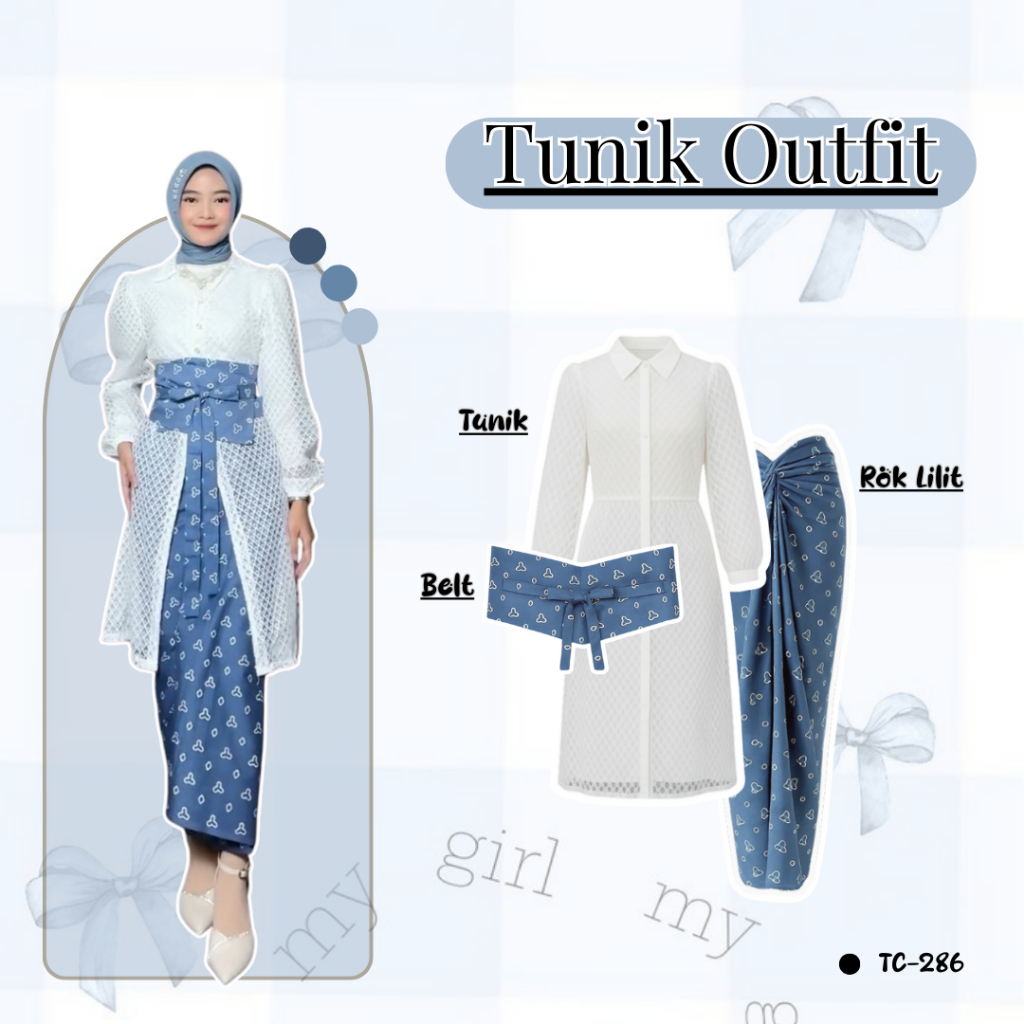 OOTD Tunik Brokat Rok Lilit Set Terbaru ( Rok lilit + Tunik + Belt Batik ) Outfit Wanita SET TC-286