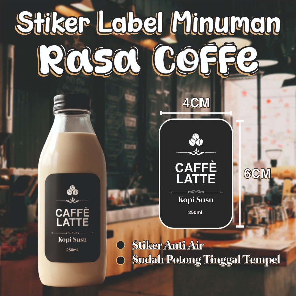 STIKER LABEL MINUMAN KOPI/LABEL BOTOL RASA KOPI/LABEL COFFE