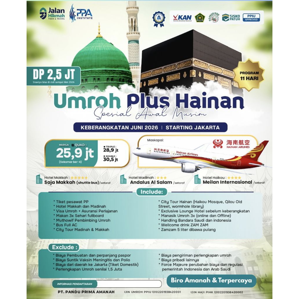 Paket Umroh Hemat DP Umroh Plus Hainan Perjalanan Hikmah Haji PPA Institute