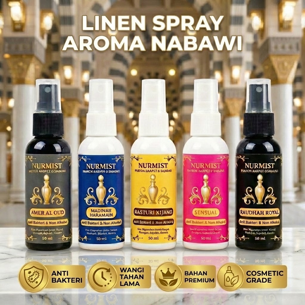 Nurmist Line Spray Kasur Sajadah Karpet Anti Bacterial Parfum Arab Sholat Tahan Lama | Pengharum Rua