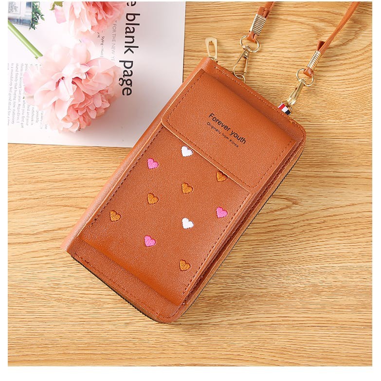 HFK  - DOMPET PANJANG WANITA FREE TALI Q58 DOMPET WANITA MOTIF LOVE IMPORT REAL PICT
