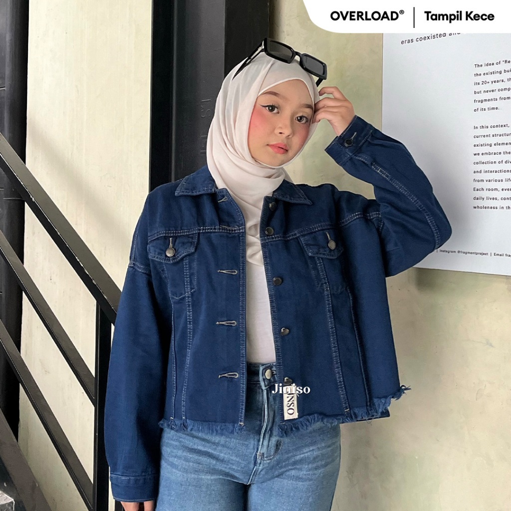 JINISO Jaket Jeans Oversize Raw Trucker Blue Black