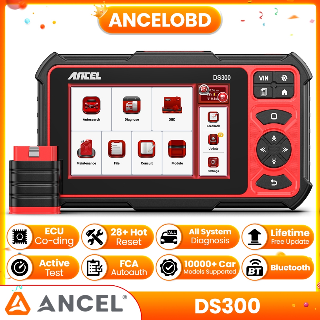 Bahasa Indonesia~ANCEL DS300 OBD2 Bluetooth Car Diagnostic Tool Bi-directional ECU Coding A/F Adjust