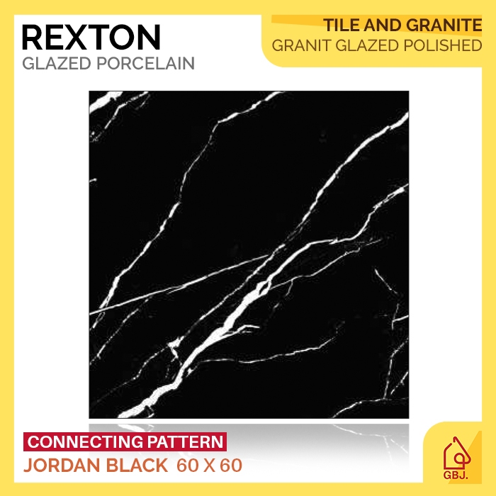 GRANIT REXTON 60 X 60 JORDAN BLACK GLAZED POLISHED / GRANITE TILE HITAM MOTIF CONNECTING