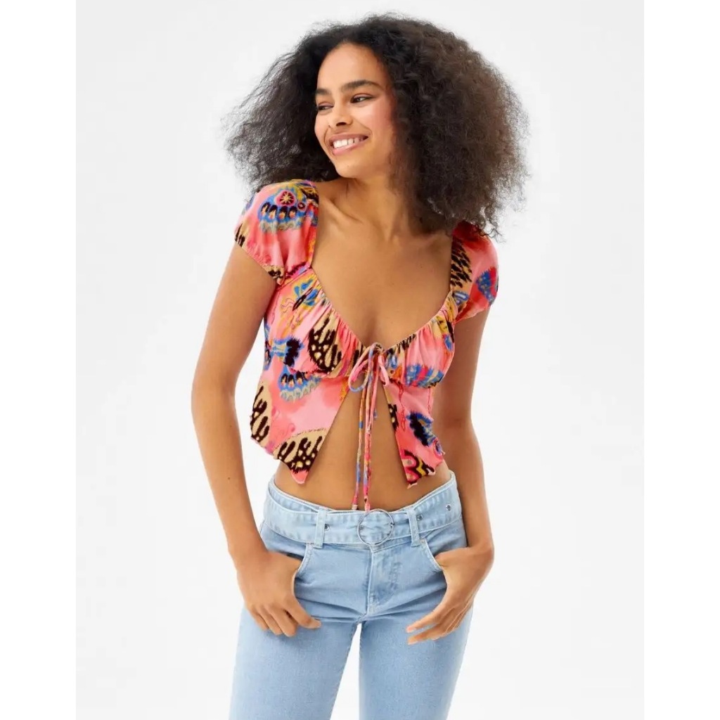 BERSHKA PINK FLORAL CROP TOP