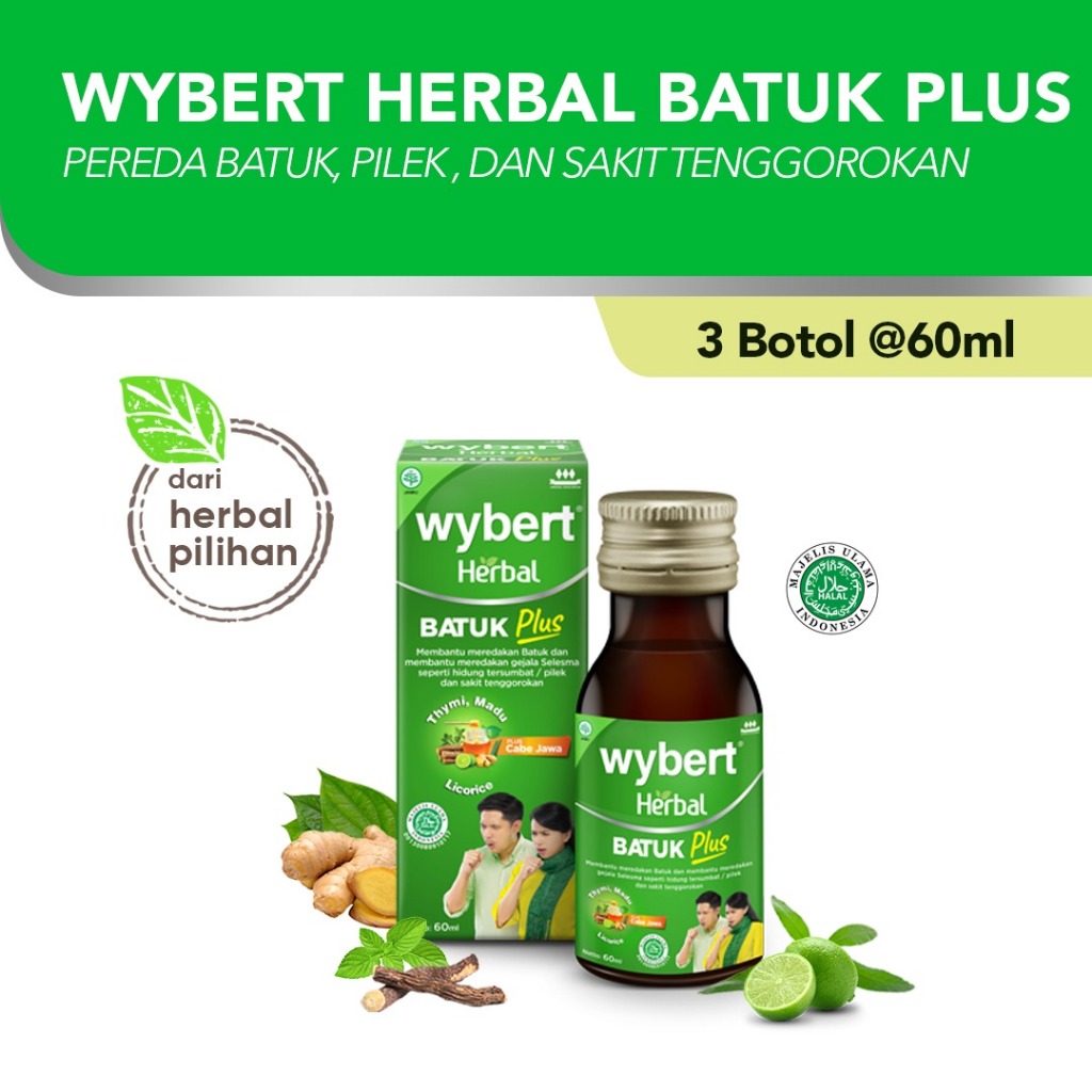 Wybert Herbal Batuk Plus Syrup 60 ML Obat Batuk Pilek Sakit Tenggorokan Dewasa