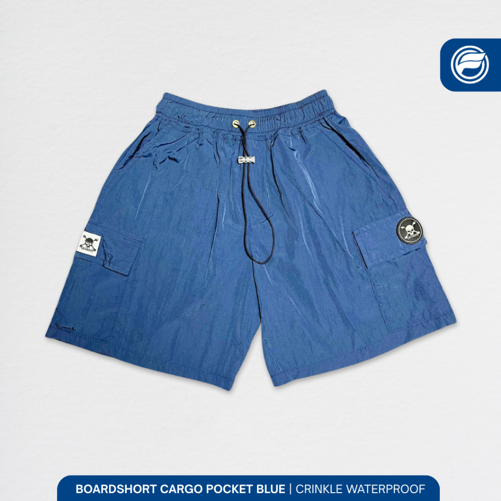 FATEBOYS | Boardshort Cargo Blue Casual Crinkle Pocket Waterproof Pria wanita