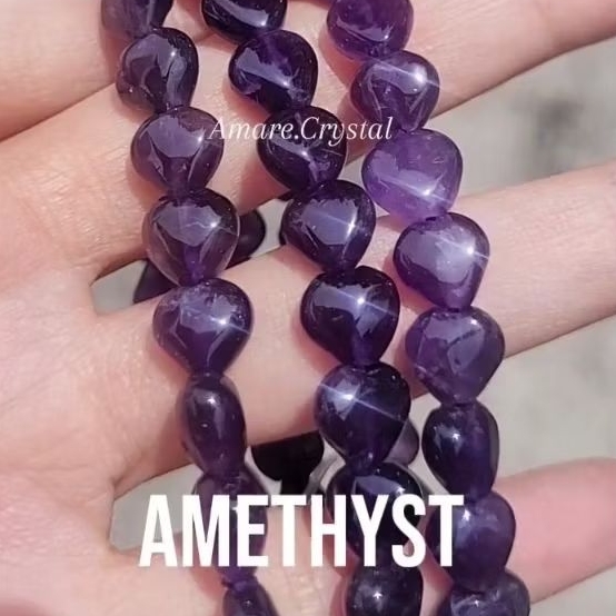 Heart AMETHYST Bracelet Natural Crystal Gelang Batu Alam Kristal Kuarsa Kecubung