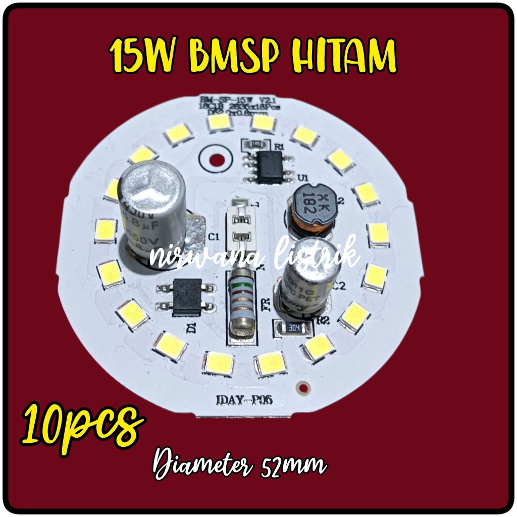 10pcs PCB LAMPU LED 15w BMSP HITAM D-52MM