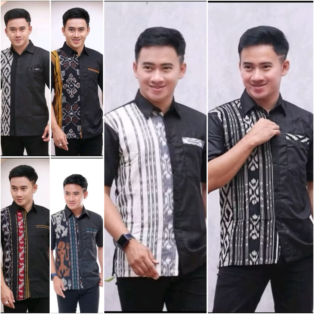 KEMEJA TENUN PRIA LENGAN PENDEK TERBARU - KEMEJA TENUN PRIA PENDEK - KEMEJA TENUN KOMBINASI