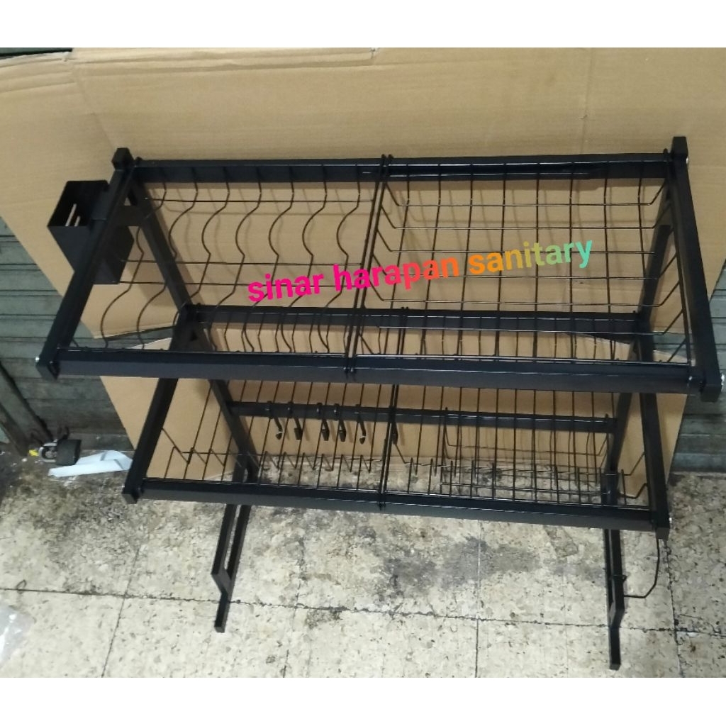 Rak piring hitam wastafel 85cm / Rak piring atas wastafel 85cm 2 susun / Rak piring 2 tingkat 85cm /
