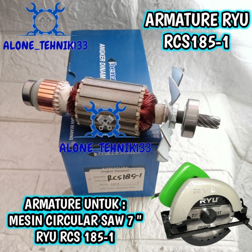 ARMATURE RYU RCS185-1 ANGKER MESIN CIRCULAR SAW 7" RYU RCS185-1 ROTOR DINAMO MESIN CIRCULAR SAW RYU 