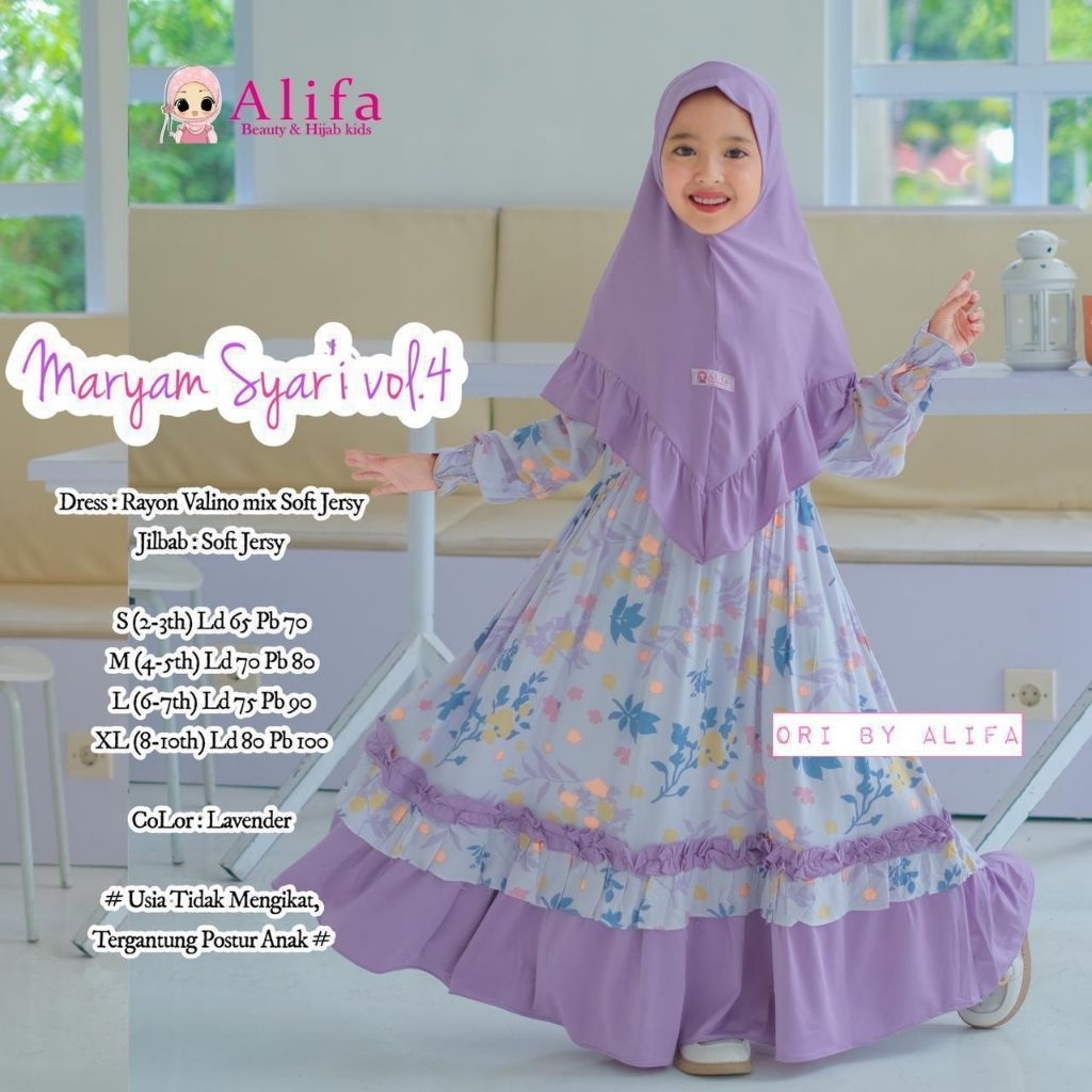Maryam kids by alifa baju gamis anak motif bunga rayon set jilbab lebaran