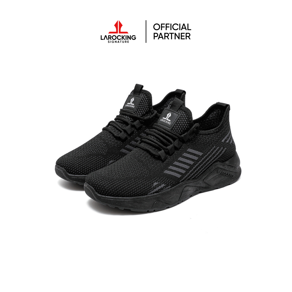 Larocking Signature - Owen Hitam Polos Abu Tua | Sepatu Sneakers Running Gym Shoes