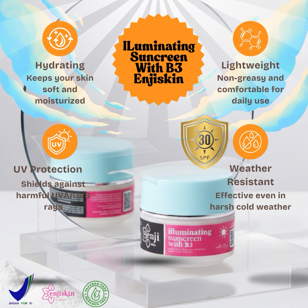 SUNSCREEN ILUMINATING B3" ENJI SKINCARE/ cream siang membuat glowing anti acne dengan SPF 30 BPOM