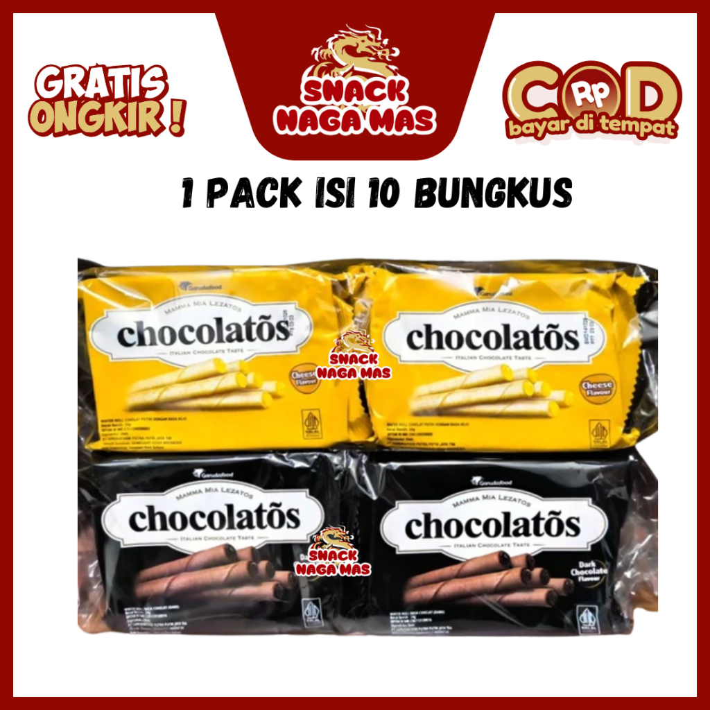 CHOCOLATOS MINI WAFER ROLL RENCENG RASA COKELAT / KEJU[1 RENCENG ISI 10 PCS]