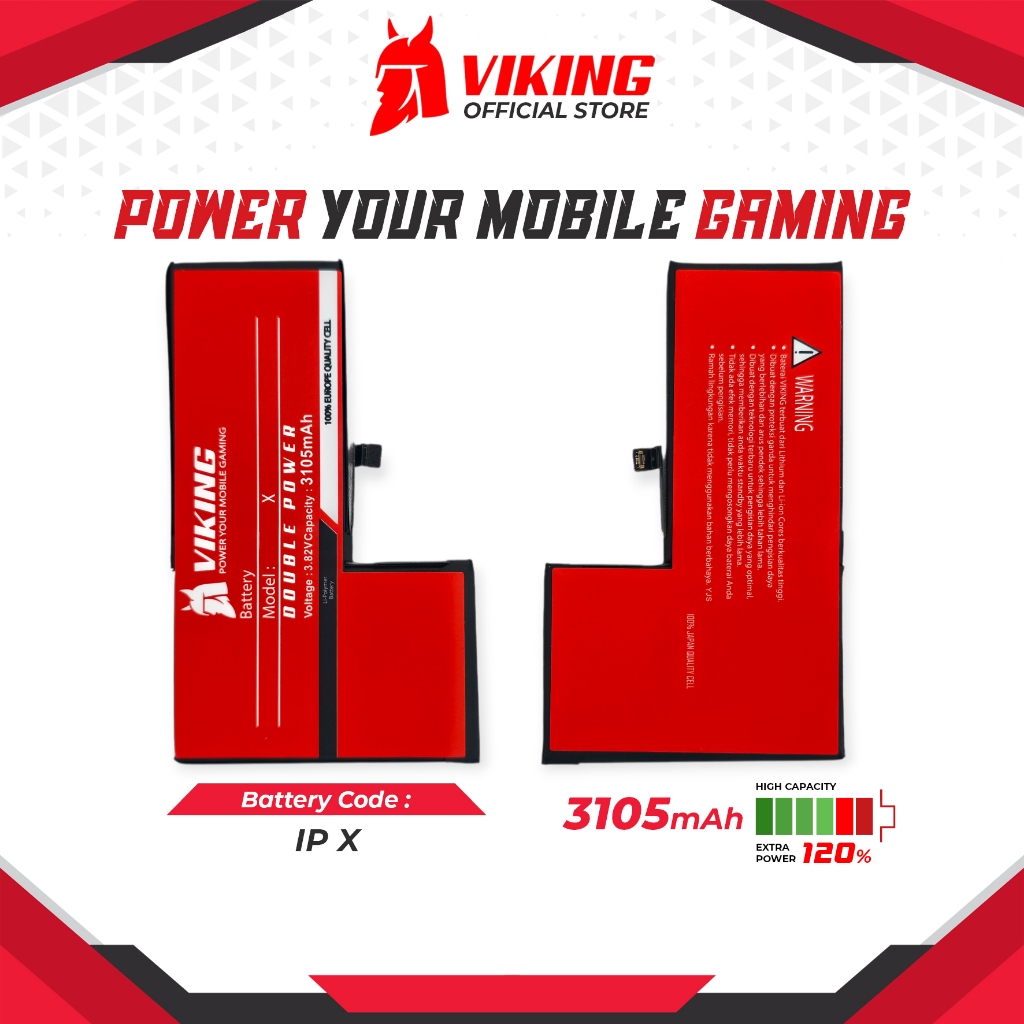 VIKING Baterai Double Power for Iphone X Handphone HP Ori Dual Batre Batrai Battery Original High Ca