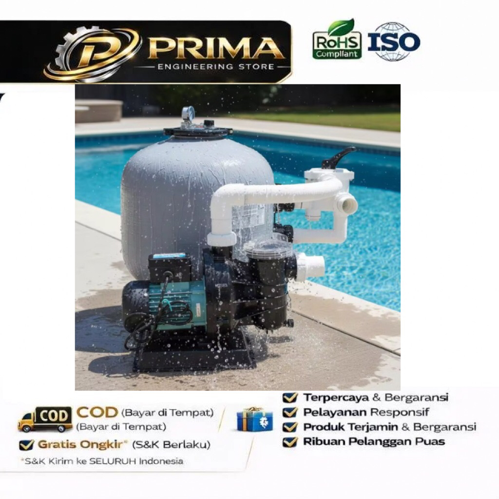 Paket Pompa Kolam Renang 1Hp Set  Troli Mesin Vacuum Kolam Renang