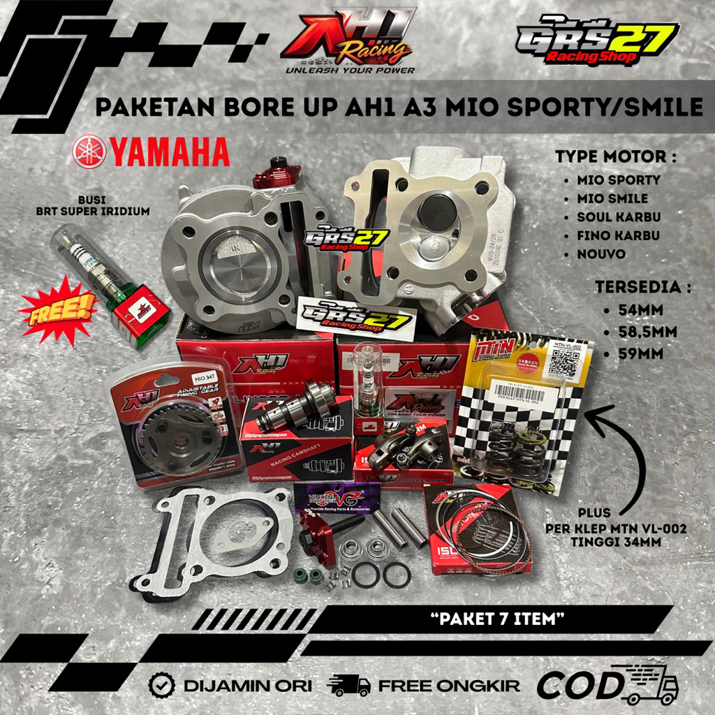 PAKETAN BORE UP AH1 RACING A3 MIO SPORTY/SMILE SOUL KARBU FINO KARBU NOUVO SET BLOK SEHER AH1 54 58,