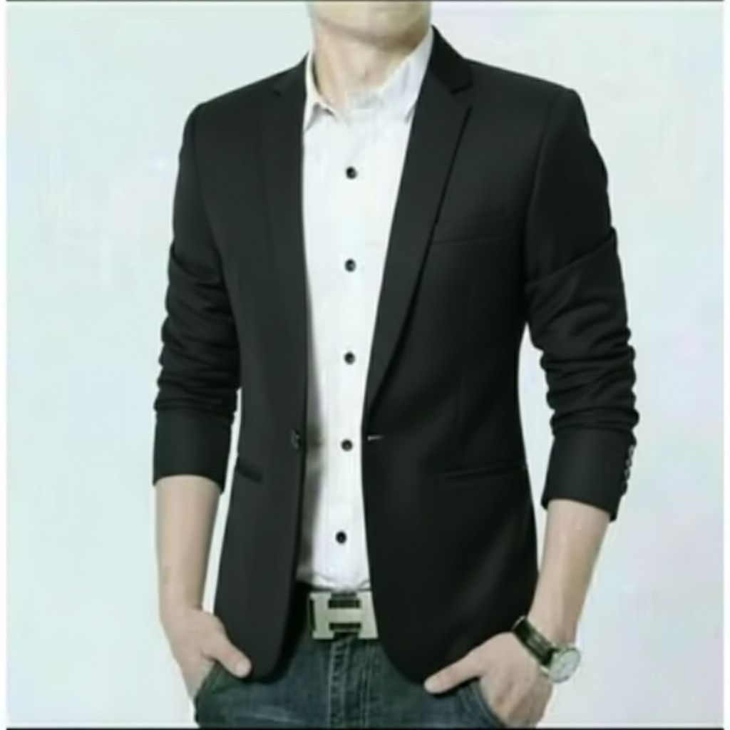 Jas Blazer Pria Slim Fit Model Gaya Casual Wisuda Pernikahan Warna Hitam Polos Kancing Original Prem