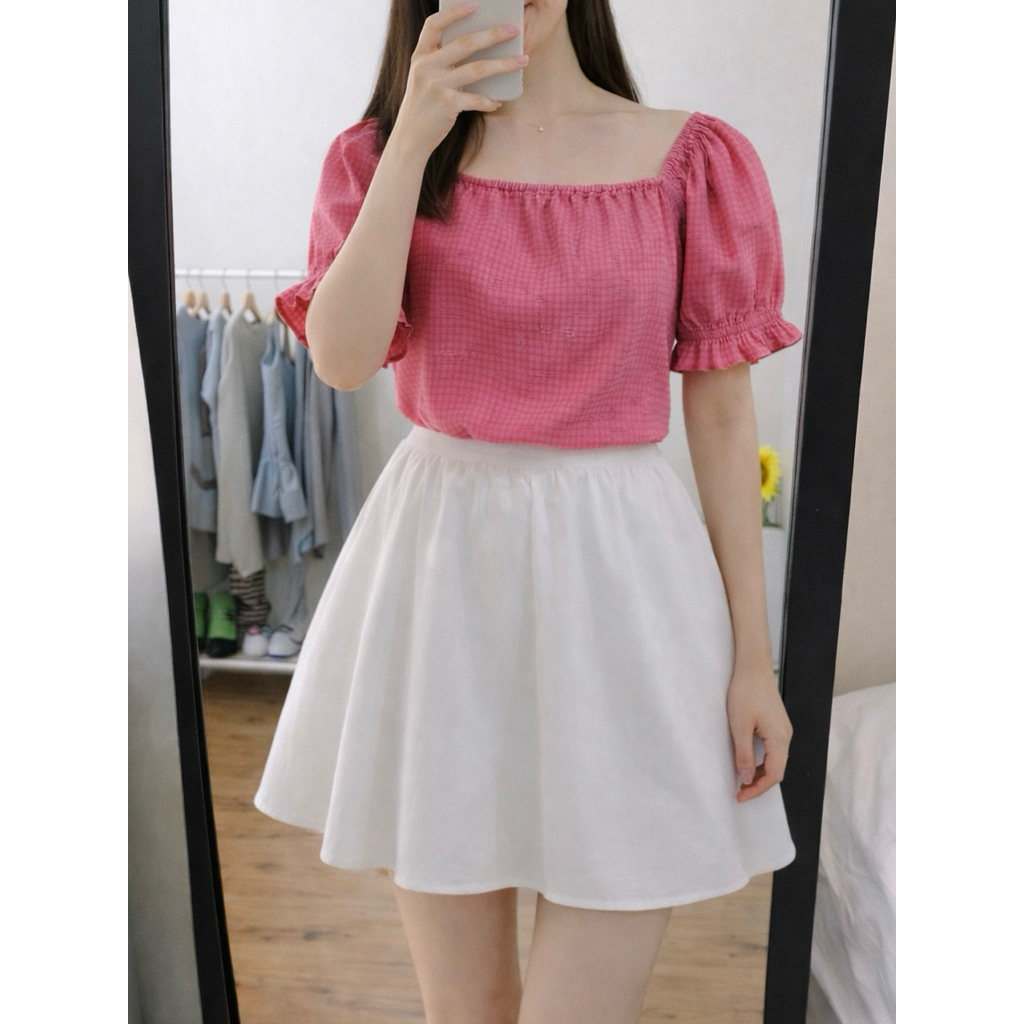 [PRELOVED] Atasan Sabrina Pink Kotak-Kotak Katun Adem