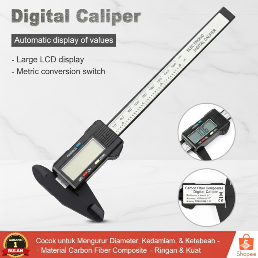 Alat Ukur Jangka Sorong Sketmat Digital Caliper LCD Sketmat Vernier Caliper Alat Ukur Presisi Tukang
