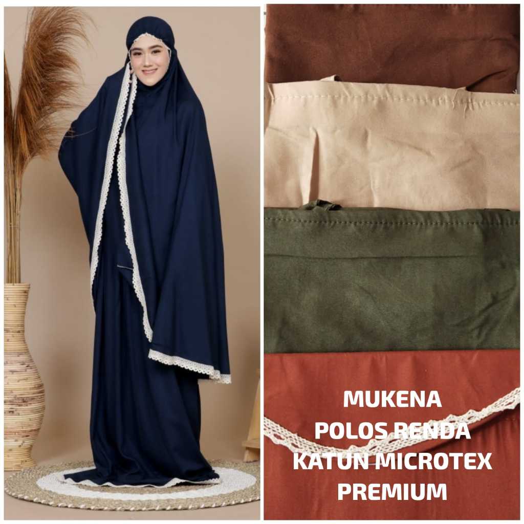 Mukena Dewasa Katun Rayon Polos Renda Model Simpel Traveling Sholat