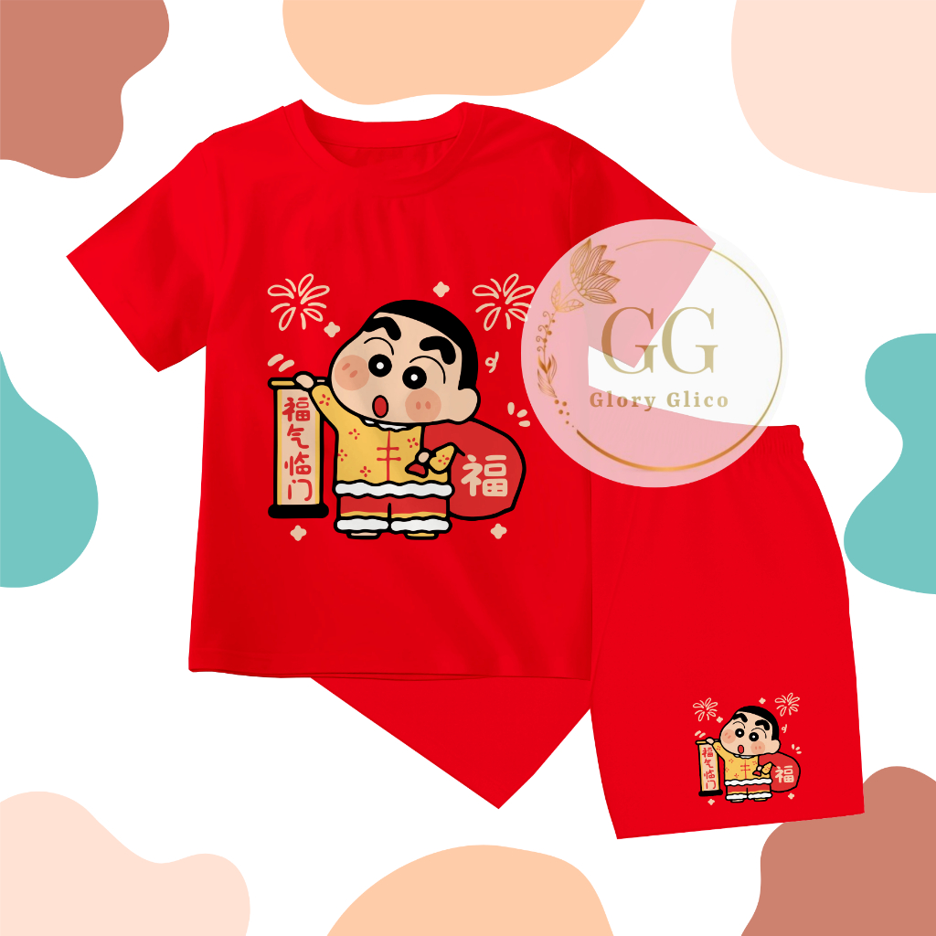 GG Setelan tahun baru imlek sincia CNY Lunar Setelan Anak Lunar Shinchan Pony