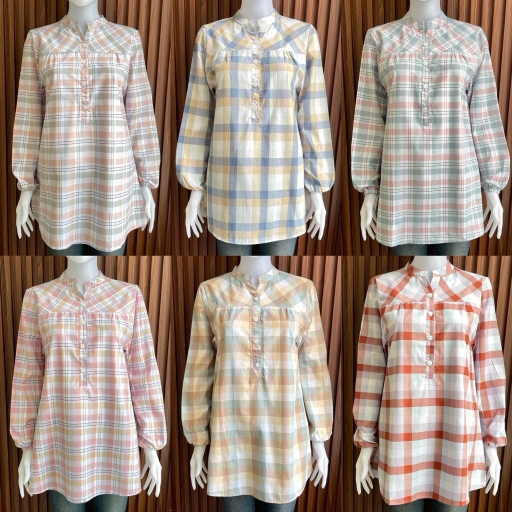 Tunik ELCAEL Bahan Katun Triset Tunik Salur Tunik Eclo Wanita Tunik Kerja Tunik Motif Busui