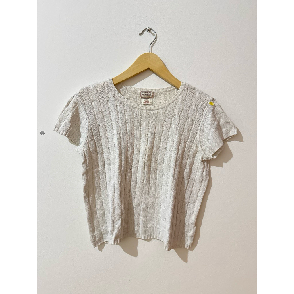 ralph lauren originall polo jeans the denim wear brand cable knit crop top lengan pendek kepang