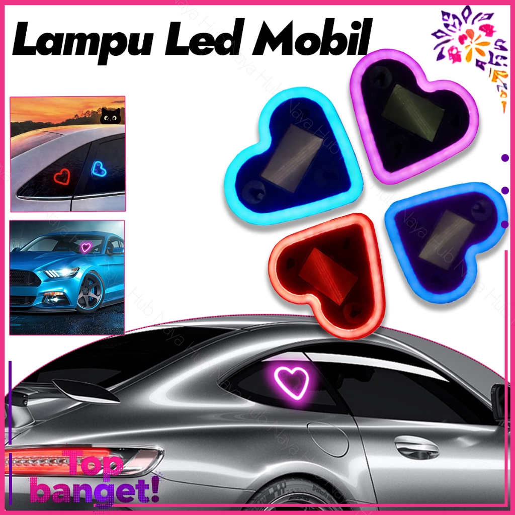 Lampu Hati Mobil Solar LED USB Lampu Atmosfer Mobil 4 Warna Ready Stock Variasi Kaca Mobil Tanpa Kab