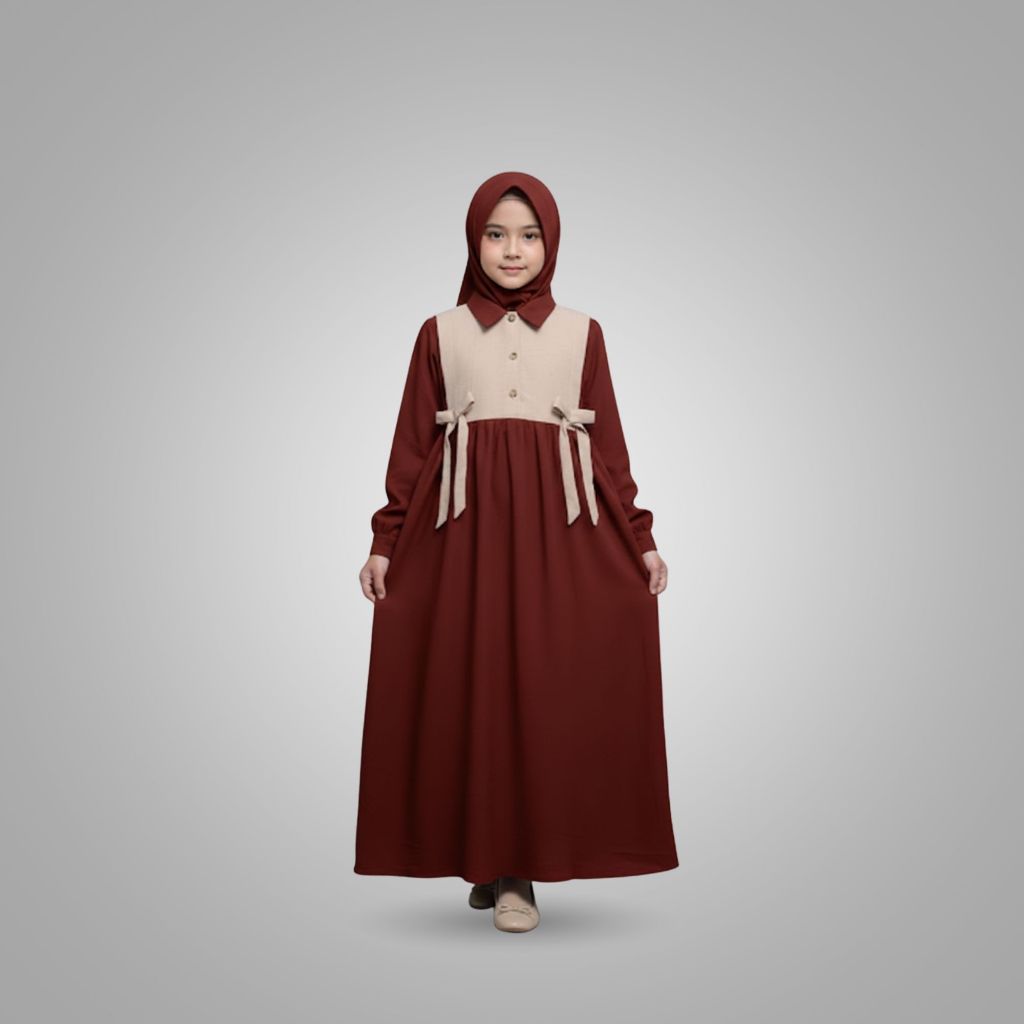 Gamis Anak Perempuan Maureen Vest Kombinasi Modern - Gamis Anak Remaja Muslimah Terbaru - K644