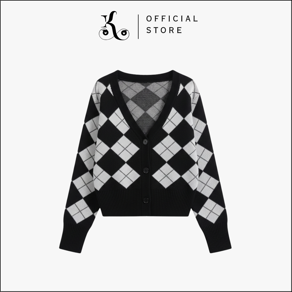 [ KHAEFASHION ] - (SL037) Kardigan Tebal Lengan Panjang Vintage Cardigan Outer Motif Kotak Kancing