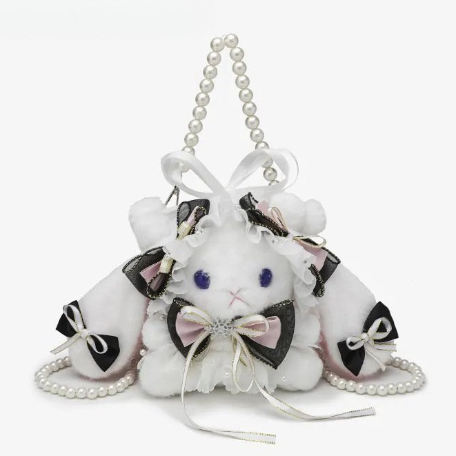 Female ins Fur Plush Lolita Bunny Bag Cute Beaded Bucket Bag Handheld Crossbody Bag