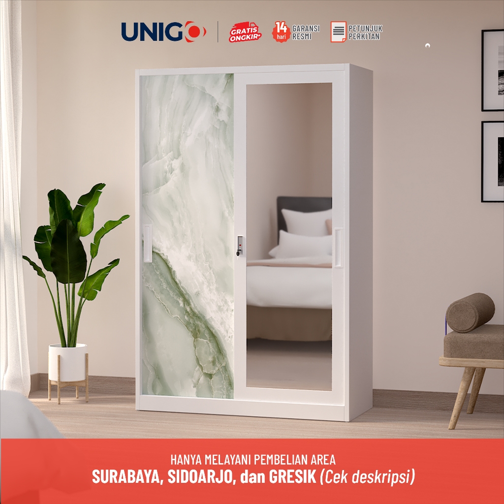 KHUSUS SURABAYA GRESIK SDA FREE RAKIT UNIGO - Lemari Pakaian Besi 2 Pintu Sliding / Lemari Pintu Ges
