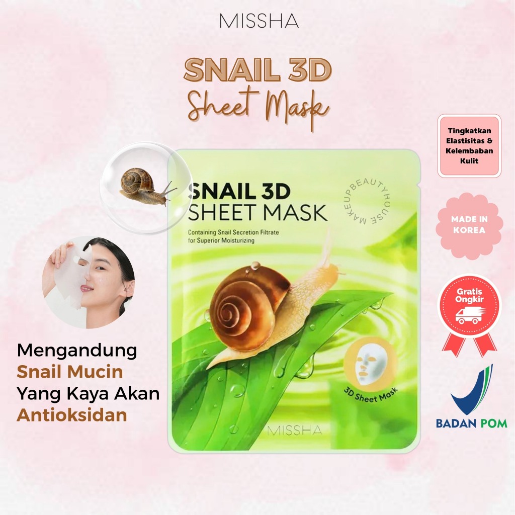 MISSHA Snail 3D Sheet Mask 23gr - Masker Wajah Snail Serum
